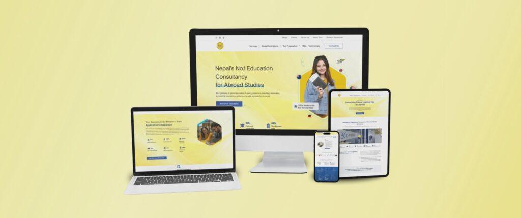 The 360 Education website shown on desktop, laptop, tablet and phone