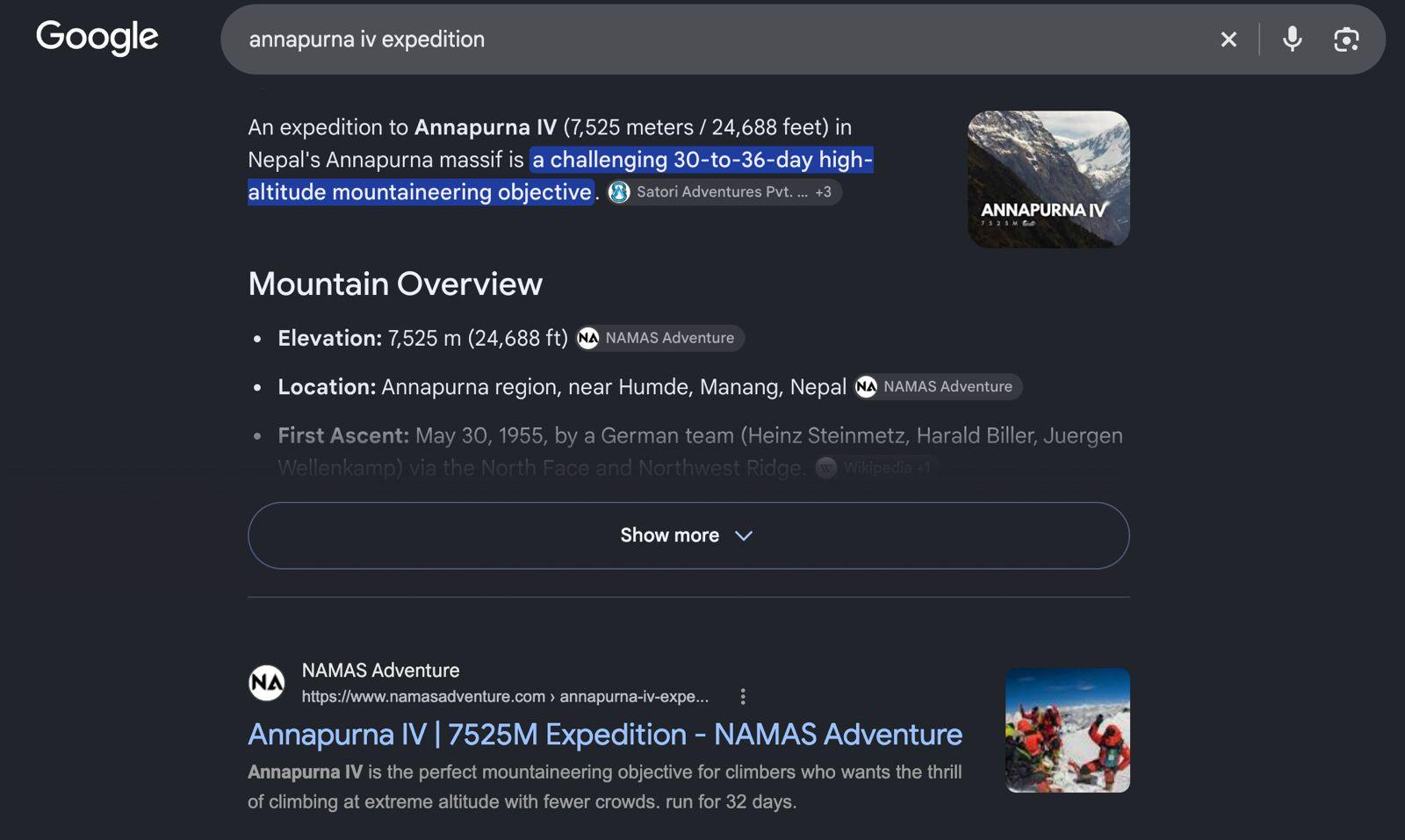 Full screenshot: “annapurna iv expedition”